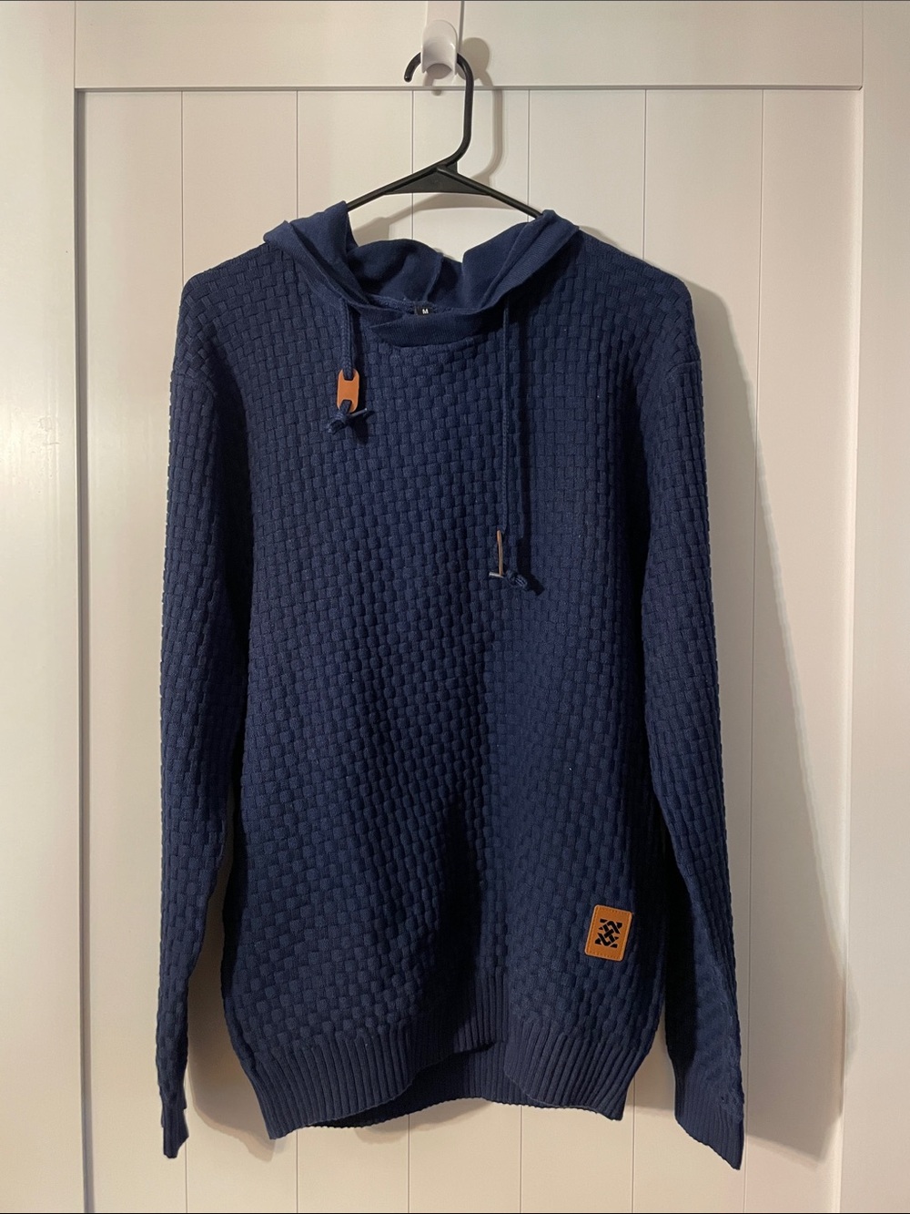 Source Unknown Men's Navy Textured Crewneck Hooded Sweater